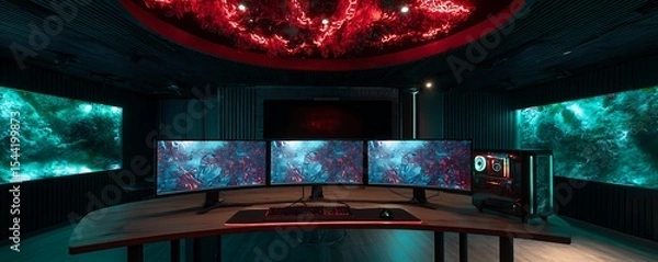 Fototapeta "Digital Comfort Zone: Interior Decor with High-End PC Setup"

"Smart Space Design: Computer-Focused Interior Background"

"Minimalist Office Setup with High-Tech Computer Aesthetic"
