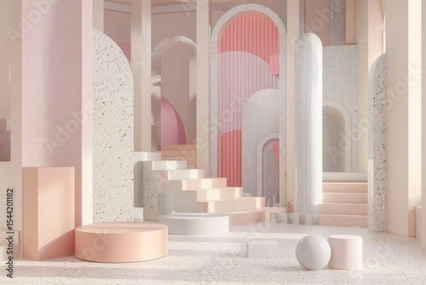 Obraz Product Stage and Abstract Geometric Interior Structure, 3D RenderingHigh Detail, 8K
