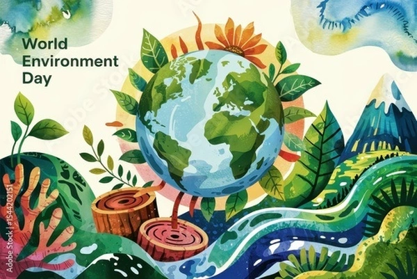 Obraz A vibrant, colorful collage design celebrating World Environment Day