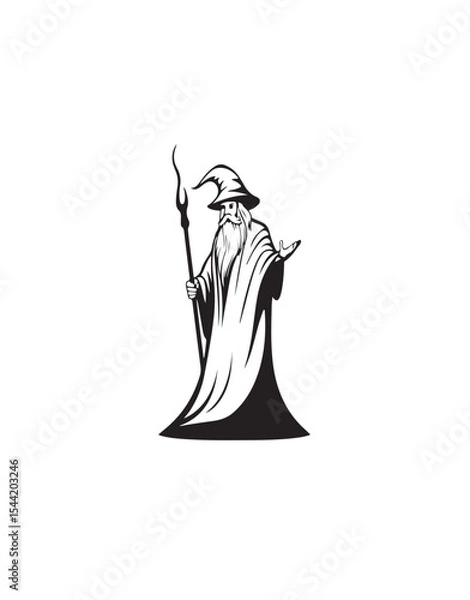 Fototapeta drawing of wizard one color logo blackand white in white background