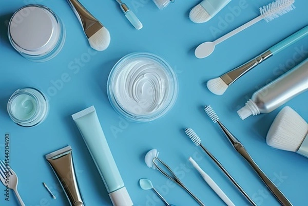 Obraz Clear Pixel Image of Skin Care Tools on Blue Background