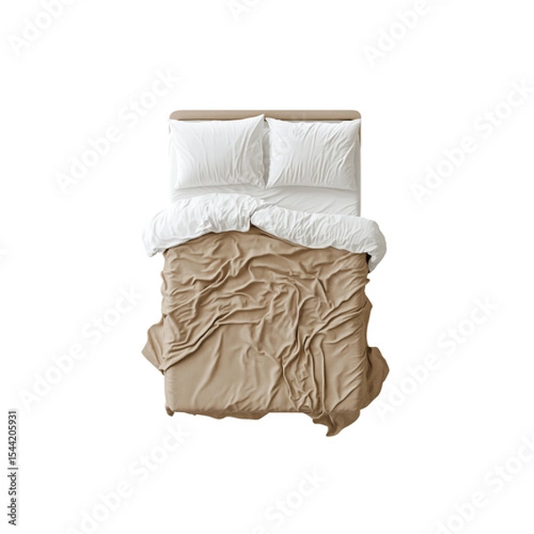 Fototapeta 3D render of beige bed from top view with transparent background

