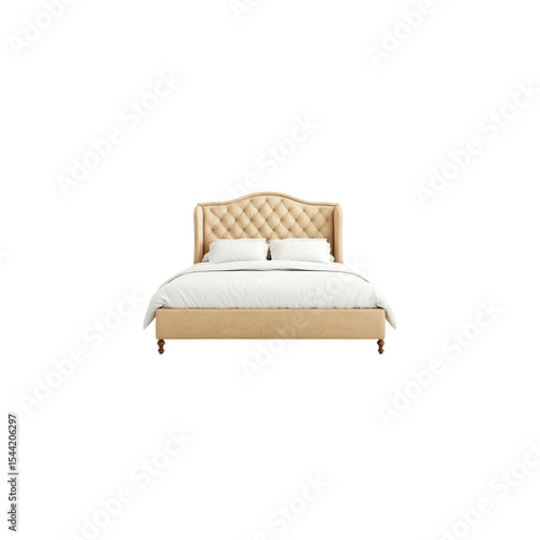 Fototapeta 3D render of a stylish beige bed frame with headboard and footboard

