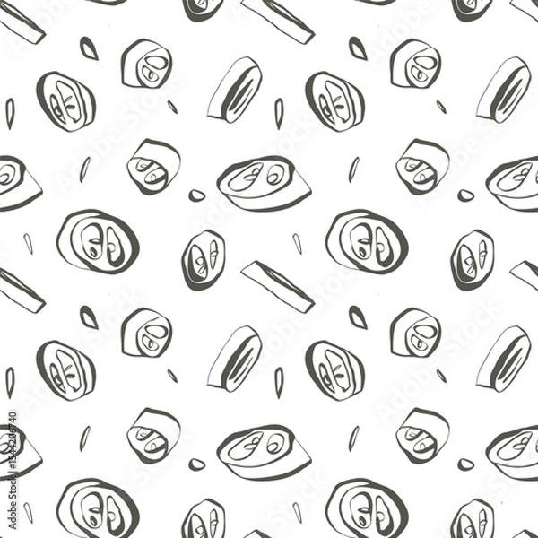 Fototapeta Seamless jalapeno pepper slice pattern in warm khaki green tones on white background for surface design