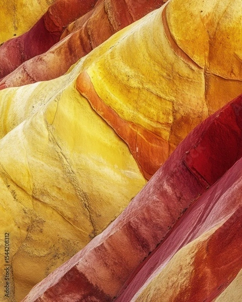 Obraz Vibrant, layered rock formations in yellows, reds, and oranges