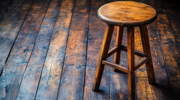 Obraz Wooden bar stool on dark wood floor