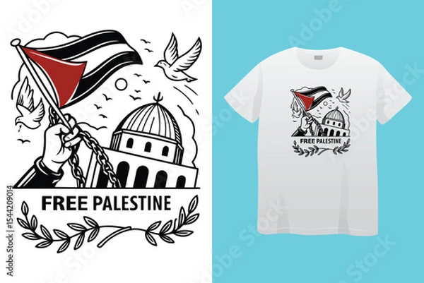 Fototapeta free Palestine freedom free Gaza vector illustration t shirt poster