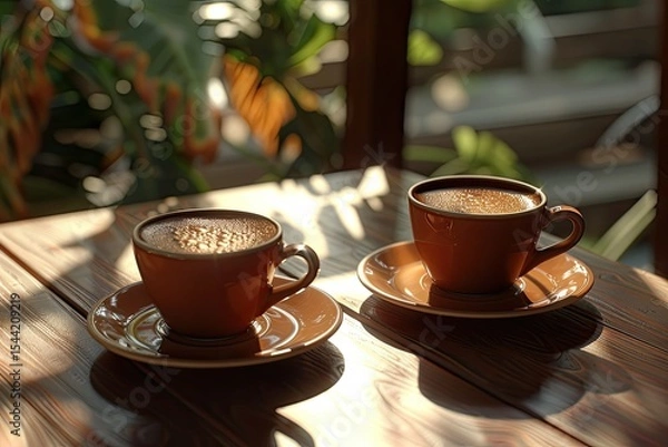 Obraz ultra quality image of two cups of coffee on a shared table
