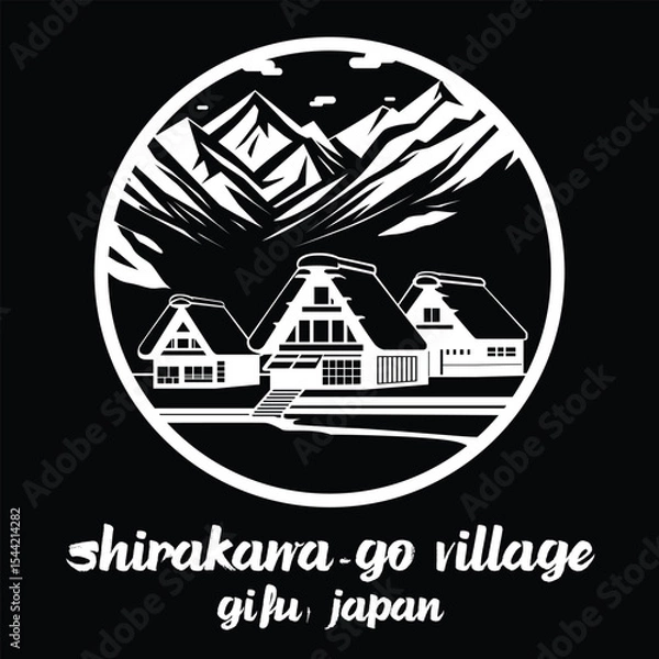 Obraz Circle Icon Shirakawa-go Village. Vector illustration