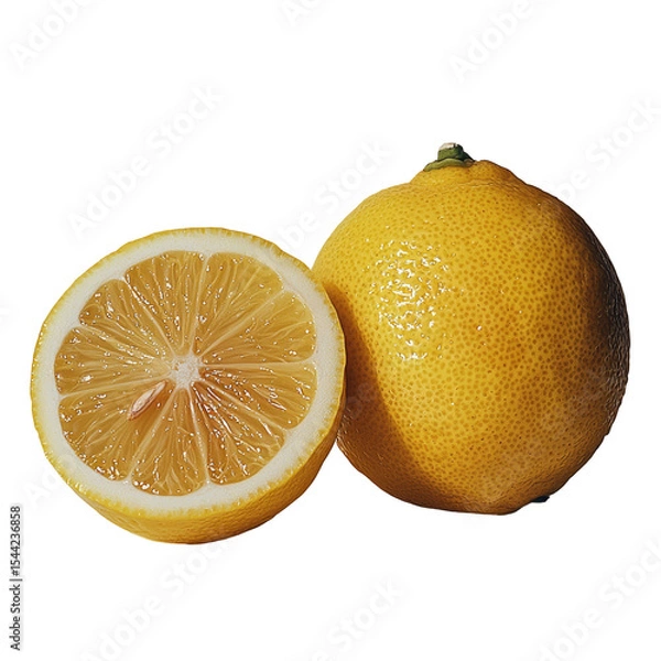 Obraz Vibrant Yellow Lemon, Half Sliced, Juicy Citrus Fruit, Refreshing