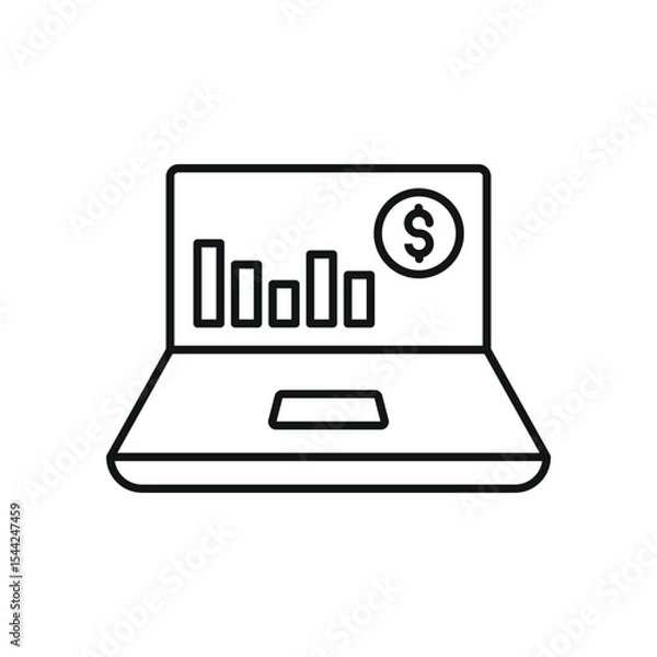 Fototapeta Laptop with outlined screen and chart display builds a clean and modern finance icon.
