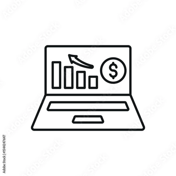 Fototapeta Laptop with outlined screen and chart display builds a clean and modern finance icon.