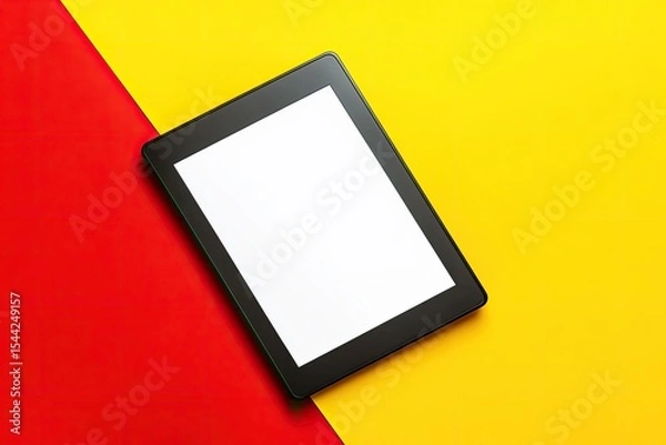 Fototapeta High Resolution of Ebook Reader Over Yellow and Red Background