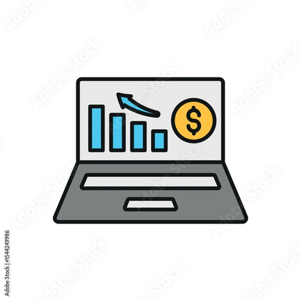 Fototapeta Finance screen with bright charts and white device creates a light and clear app icon.