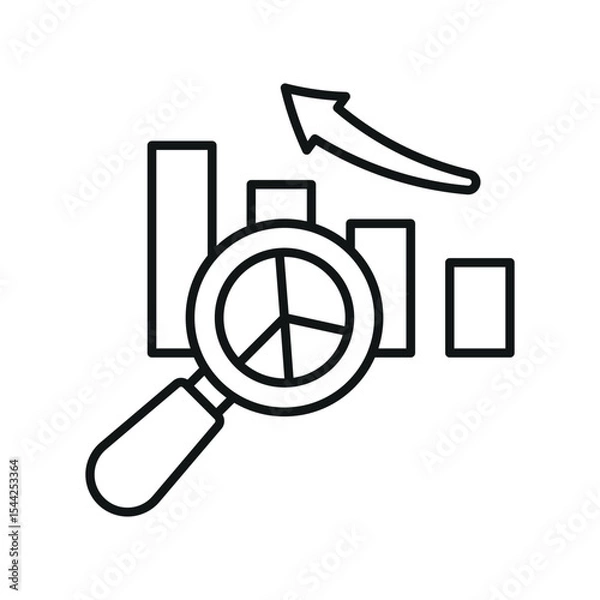 Fototapeta Pie chart with magnifier in line style builds a clean and focused data review icon.