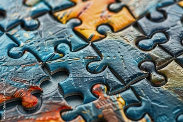 Fototapeta Sharp Picture of Macro Shot of Jigsaw Puzzles Teamwork Concept