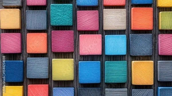 Fototapeta Colorful square blocks arranged in grid pattern