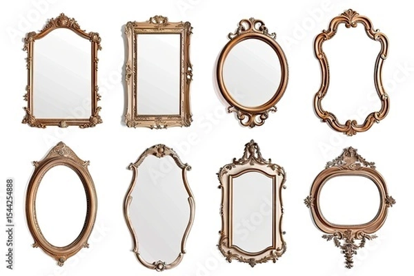 Fototapeta Clear Pixel Image of Wooden Frame Mirrors with Distinct Artistic Styles Set