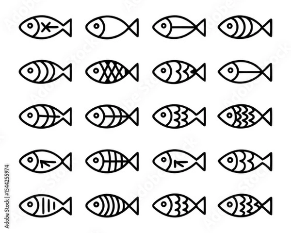 Fototapeta Cooked fish icon thin line art design isolated on transparent background