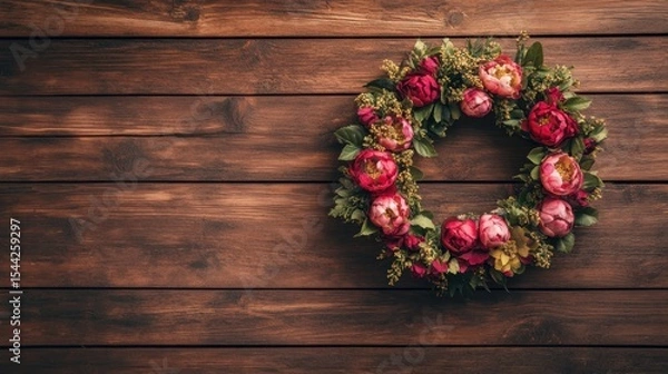 Fototapeta Floral wreath on rustic wood
