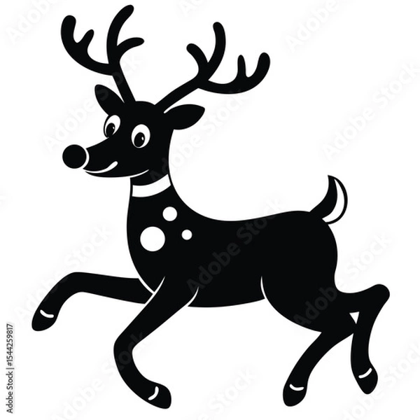 Obraz Playful black silhouette of a cheerful christmas reindeer in a joyful jumping pose