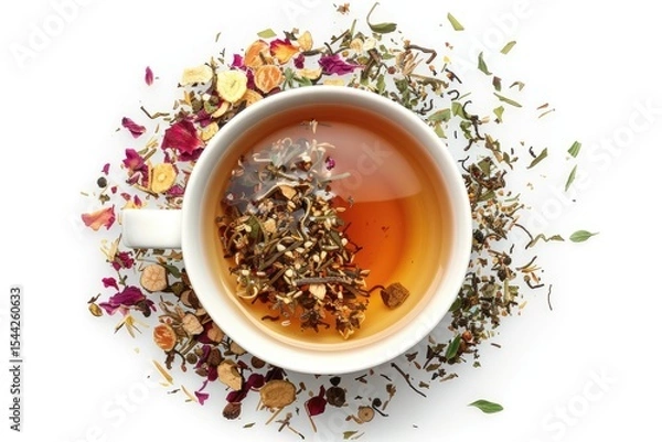 Fototapeta high quality visual of Herbal tea on a white background. Top view