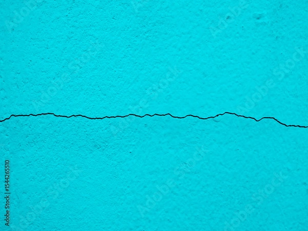 Obraz Crack wall texture background broken earthquake effect, blue building cement damage pattern plaster grunge black line paint surface abstract, construction rough street concrete backdrop.