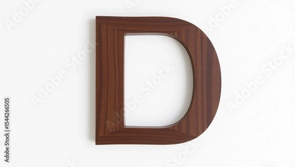 Fototapeta Geometric Capital Letter D Cut from Dark Walnut Wood with Sharp Edges – Modern Wooden Alphabet Design on Clean White Wall Background with Soft Ambient Lighting