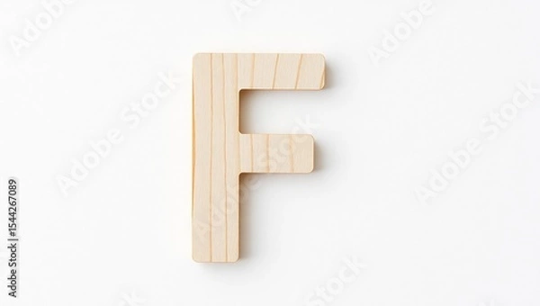 Fototapeta Minimalist Capital Letter F Crafted from Clean-Cut Plywood with Alternating Grain – Upright Design on Textured White Background with Empty Space for Mockup or Text Placement