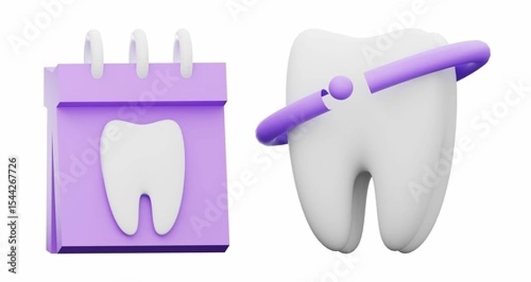 Obraz 3D dental icon with calendar and tooth illustration. 