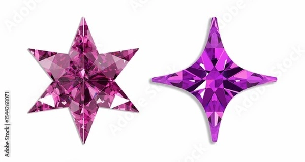 Obraz 3D rendered crystal stars in pink and purple, showcasing intricate facets. 