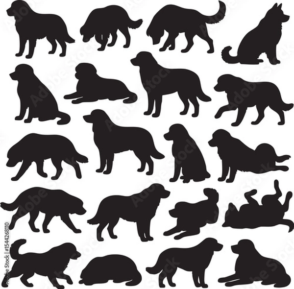 Fototapeta Diverse silhouettes of dogs engaging in various poses and activities on a simple background