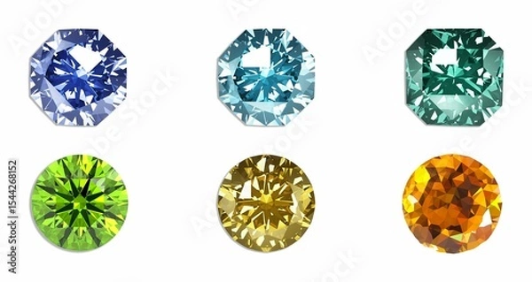 Obraz 3D rendered faceted gemstones in various colors and shapes. 