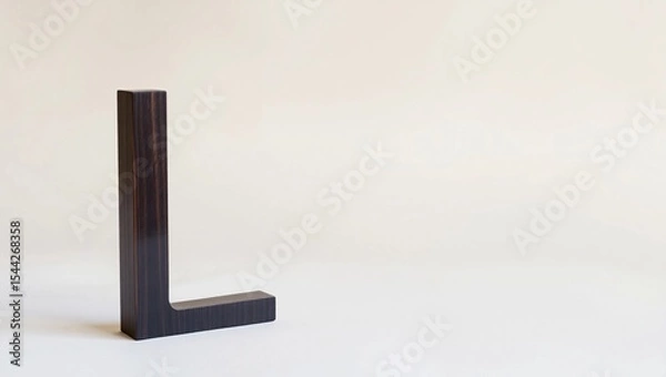 Fototapeta 3D Capital Letter L Made from Dark Polished Beech Wood – Upright on Clean White Surface with Soft Shadow and Neutral Gradient Background, Perfect for Minimalist Mockup or Typography Design