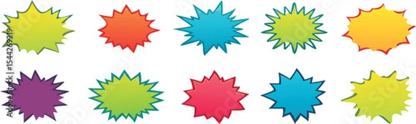 Fototapeta Starburst coloured speech bubbles collection. Vector