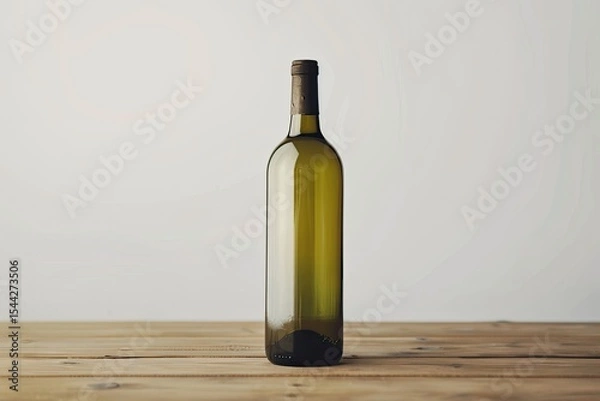 Fototapeta Vibrant Color Picture of Closeup of Wine Bottle on Table Against White Background