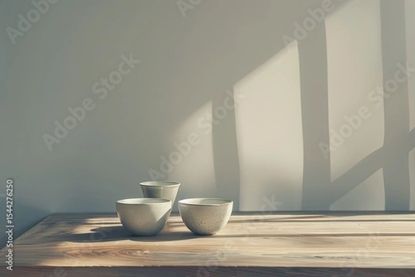 Fototapeta Vibrant Color Visual of a Table with Cups and a Bowl on it