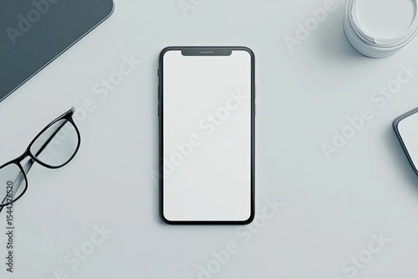 Fototapeta High Quality Visual of Top View Desk Minimal Copy Space Mobile Phone