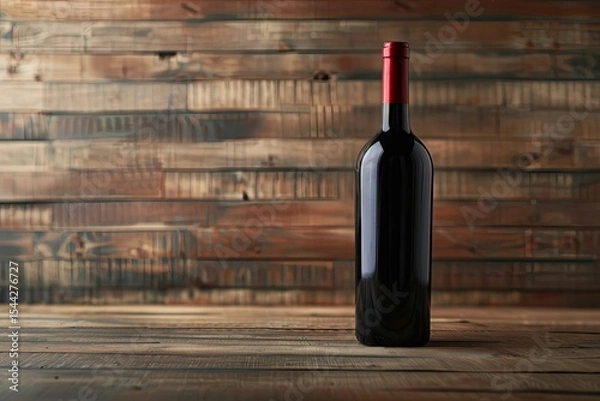 Fototapeta Ultra Quality Image of Red Wine Bottle on Wooden Background for Branding and Packaging