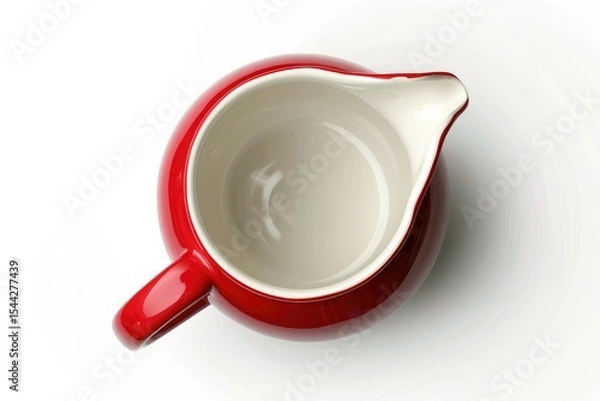 Fototapeta Detailed Color Image of Jug Pitcher Red and White Top View Isolated on White Background
