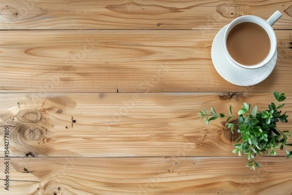 Fototapeta High Quality Image of Light Wooden Table Top with Items