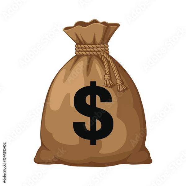 Obraz Cartoonish Sack of Money with a Dollar Sign Symbolizing Wealth and Financial Gain in a Simple and Expressive Style