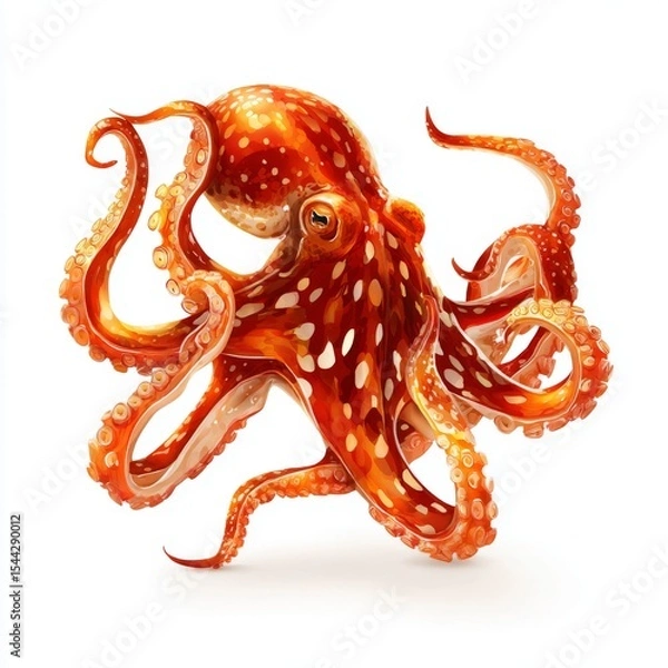 Fototapeta Vibrant Octopus with Striking Tentacles and Unique Features in Bright Colors on a White Background