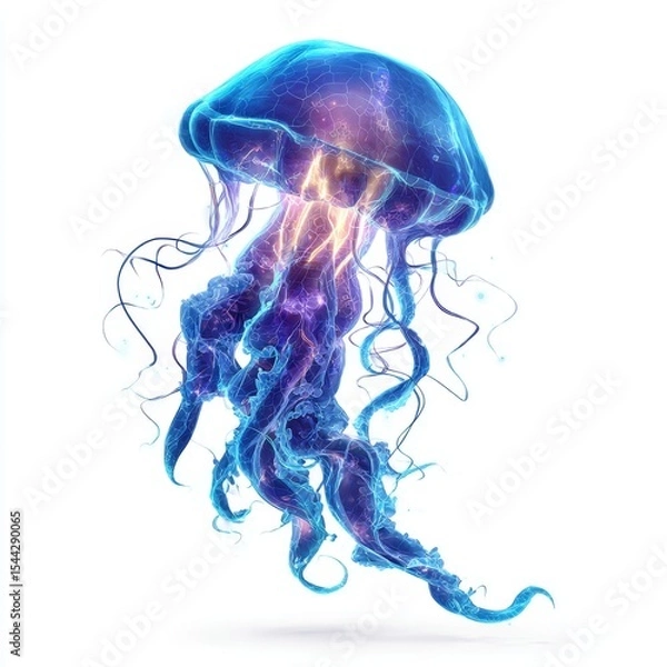 Obraz Ethereal Blue Jellyfish with Electric Glow in a Clear Background of Water and Light Effects for Nature and Science Visuals