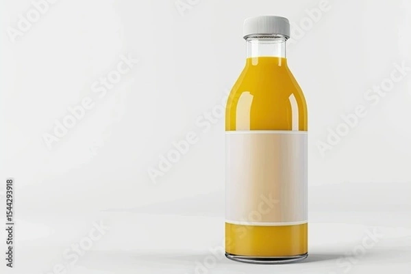 Fototapeta White Glass Bottle with Apple or Orange Juice with Blank Label Over White Background 3D Render