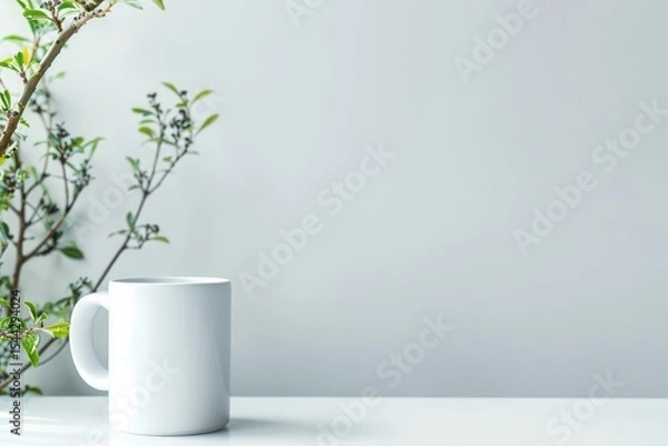 Fototapeta High Detail Image of White Mug on White Surface Mockup