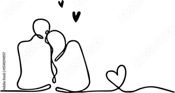 Obraz line art romantic of a man and woman,continuous single line drawing of young man and woman holding hands while looking at each other, line art vector illustration,Couple woman and man sitting 