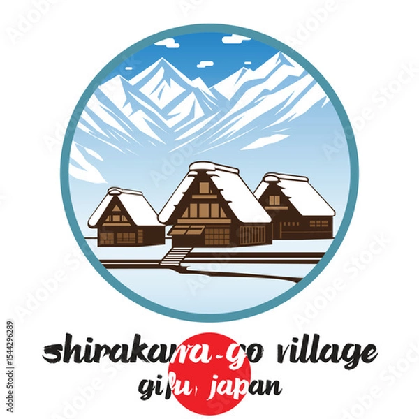 Obraz Circle Icon Shirakawa-go Village. Vector illustration