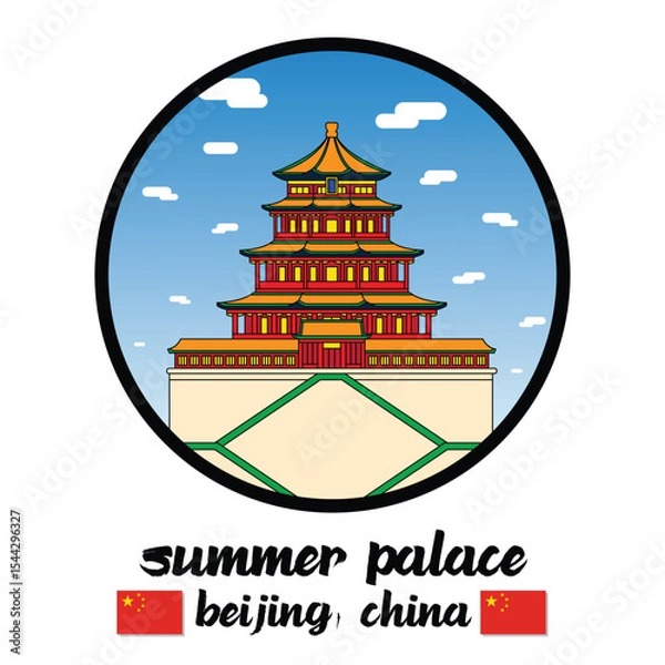 Obraz Circle Icon Summer Palace. Vector Illustration