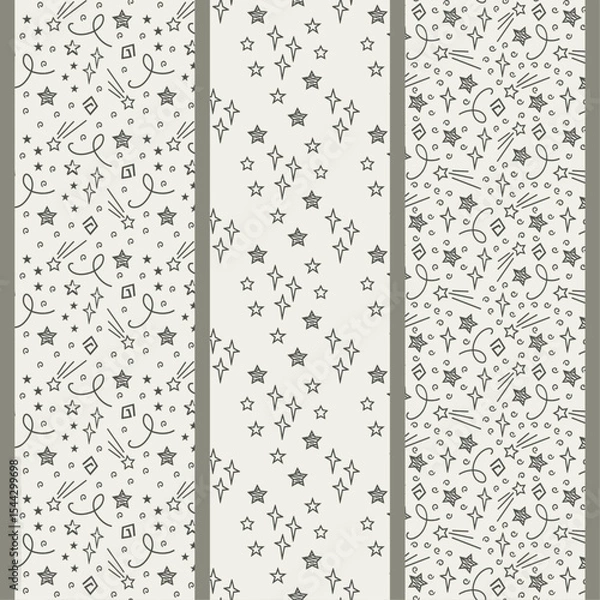 Fototapeta Set of Seamless Holiday Patterns with Stars, Swirls and Confetti